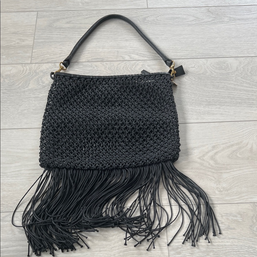 Clare V Crochet Fold-over Clutch with Tubular Strap & Fringe